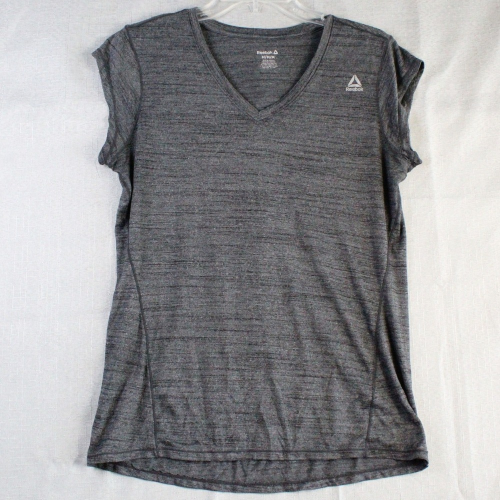 Reebok Gray Space Dye V-Neck Activewear Tee Medium Sporty Gorpcore Minimalist